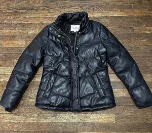 Snobbish Faux Leather Puffer Jacket Black Large